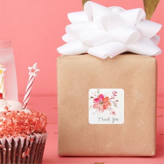 Bedankt, decoratieve bloem vierkante sticker (Feest)