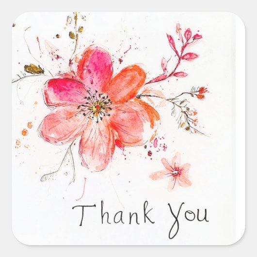 Bedankt, decoratieve bloem vierkante sticker (Voorkant)