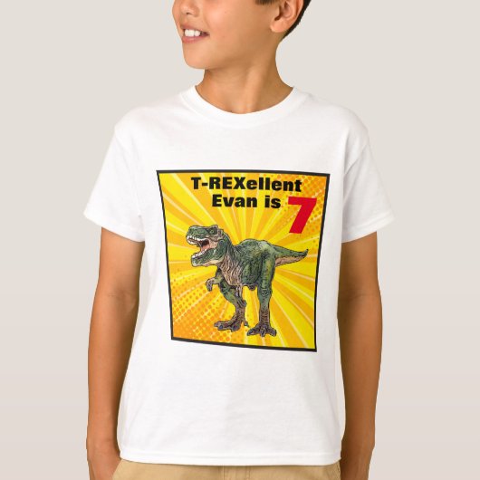 Bedankt Dino T-Rex Dinosaur 7th Birthday Name T-shirt (Voorkant)