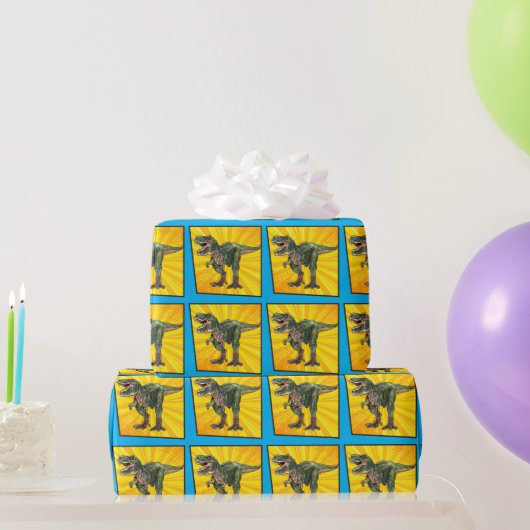 Bedankt Dino T-Rex Dinosaur Birthday Boy Yellow Cadeaupapier (Feestgeschenken)