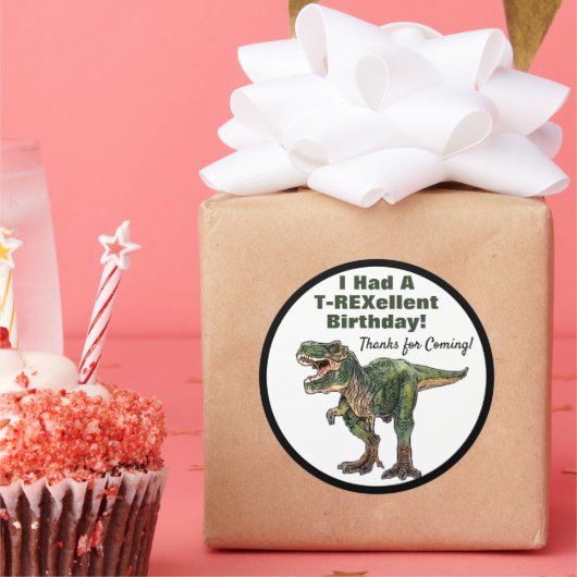 Bedankt Dino T-Rex Dinosaur Birthday Ronde Sticker (Feest)