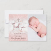 Bedankt Doop Faux Pink glitter op marmer Kaart (Voorkant)