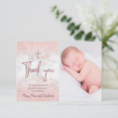 Bedankt Doop Faux Pink glitter op marmer Kaart (Staand voorkant)