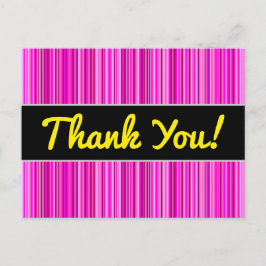 Bedankt + dun magenta en roze streepjespatroon briefkaart