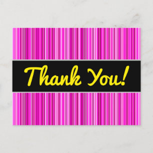 Bedankt + dun magenta en roze streepjespatroon briefkaart