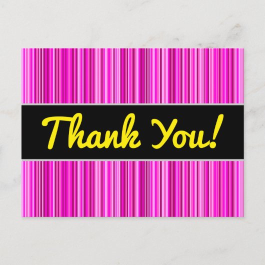 Bedankt + dun magenta en roze streepjespatroon briefkaart (Voorkant)