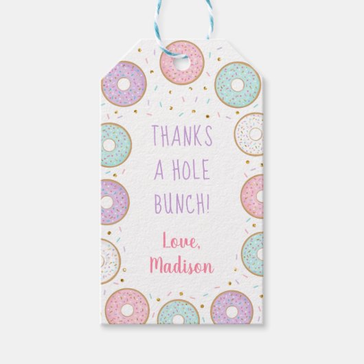 Bedankt Een eenhol Donut Pink Gold Birthday Favor Cadeaulabel (Voorkant)