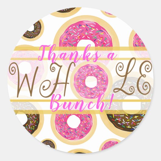 Bedankt een hele bos roze & bruin donuts partij ronde sticker (Voorkant)