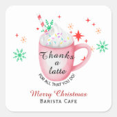 Bedankt een latte kerst coffeeshop logo vierkante sticker (Voorkant)