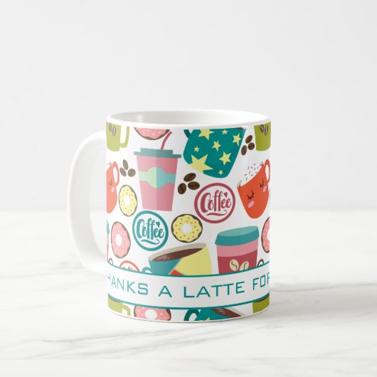 Bedankt Een latte koffie en donuts waardering Koffiemok (Voorkant links)