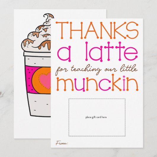 Bedankt een latte Teacher Appreciation Kaart (Voorkant / Achterkant)