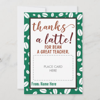 Bedankt een Latte Teacher Coffee Gift Kaart Houder
