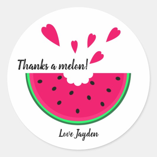 Bedankt een meloen! Gepersonaliseerd. Melon en har Ronde Sticker (Voorkant)