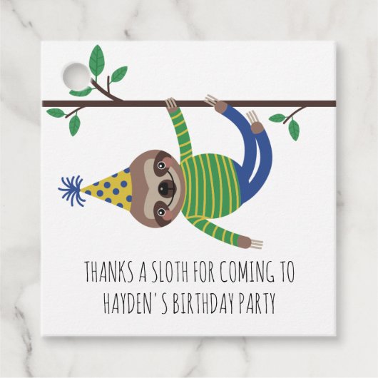 Bedankt Een Sloth Kids Verjaardagsfeestje Bedankjes Labels (Voorkant)