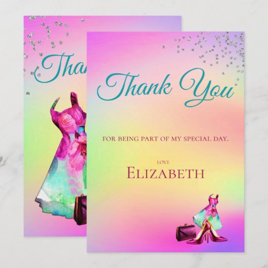 Bedankt Elegant Glitter Kleurrijk Kaart (Voorkant / Achterkant)