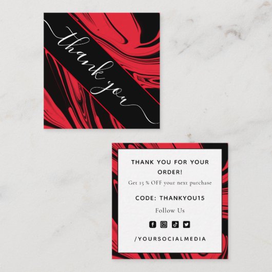 Bedankt Elegant Red & Black Marble Social Media Vierkante Visitekaartje (Voorkant / Achterkant)