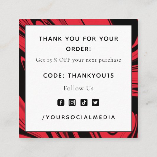 Bedankt Elegant Red & Black Marble Social Media Vierkante Visitekaartje (Achterkant)