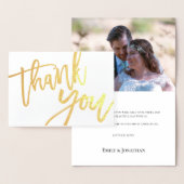 Bedankt Elegant Script Foto Wedding Gold Folie Kaarten (Display)
