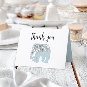 Bedankt Elegante Blauwe Paisley Olifant Kaart
