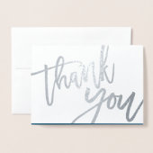 Bedankt Elegante Kalligrafie Trouwblauw Zilver Folie Kaarten (Voorkant met envelop)