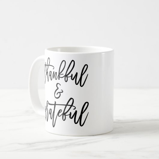 Bedankt en dankbaar koffiemok (Voorkant links)