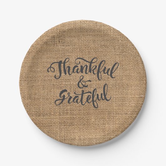 Bedankt en Grateful Burlap. Gelukkig Thanksgiving. Papieren Bordje (Voorkant)