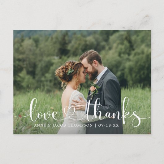 Bedankt en liefhebbers Hart Script Weduwfoto Briefkaart (Voorkant)