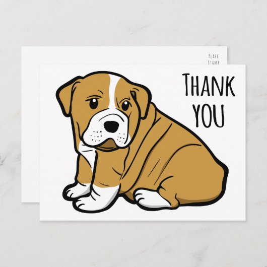 Bedankt Engelse Bulldog Puppy Cartoon Briefkaart (Voorkant / Achterkant)