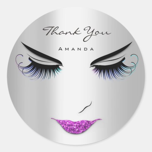 Bedankt Eyelash Sweet 16th Pink Silver Ronde Sticker (Voorkant)