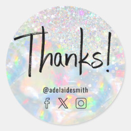 bedankt faux holograf opaal glitter ronde sticker