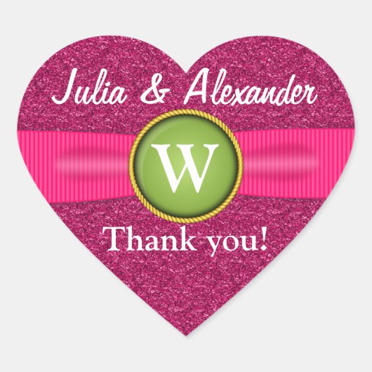 Bedankt Faux Ribbon Jewel Pink Glitter Heart Hart Sticker (Voorkant)