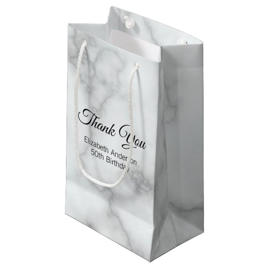 Bedankt Faux White Marble Elegant Verjaardagsfeest Klein Cadeauzakje (Voorkant Gekanteld)