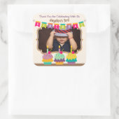 Bedankt Favor Happy Birthday Cupcakes Bunting Foto Vierkante Sticker (Tas)