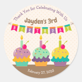 Bedankt Favor Kleurrijke Cupcakes Bunting Candles Ronde Sticker