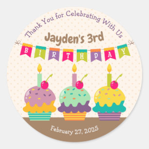 Bedankt Favor Kleurrijke Cupcakes Bunting Candles  Ronde Sticker