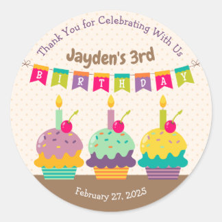 Bedankt Favor Kleurrijke Cupcakes Bunting Candles  Ronde Sticker