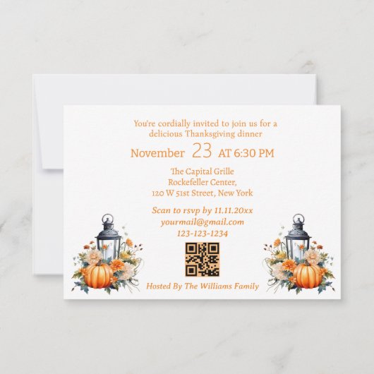 bedankt & Feest Thanksgiving QR code Stijlvol sina Kaart (Achterkant)