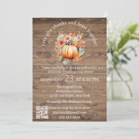 bedankt & Feest Thanksgiving rustieke QR code mode Kaart (Staand voorkant)