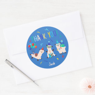 Bedankt Feestbeesten Lama Verjaardag Jongens Blauw Ronde Sticker