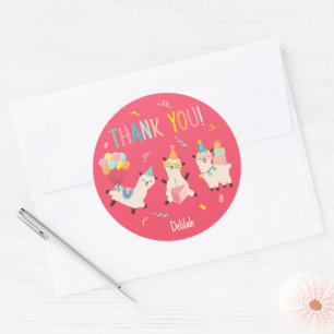 Bedankt Feestbeesten Lama Verjaardag Meisjes Roze Ronde Sticker