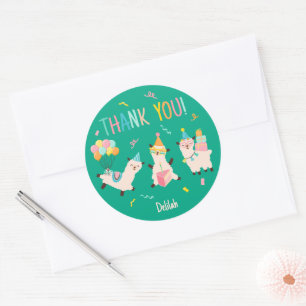 Bedankt Feestbeesten Lama Verjaardagsmeisjes Groen Ronde Sticker
