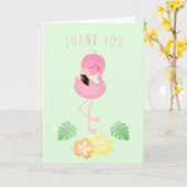 Bedankt Flamingo Tropical Leaf Flower Green Pink Kaart (Gele Bloem)