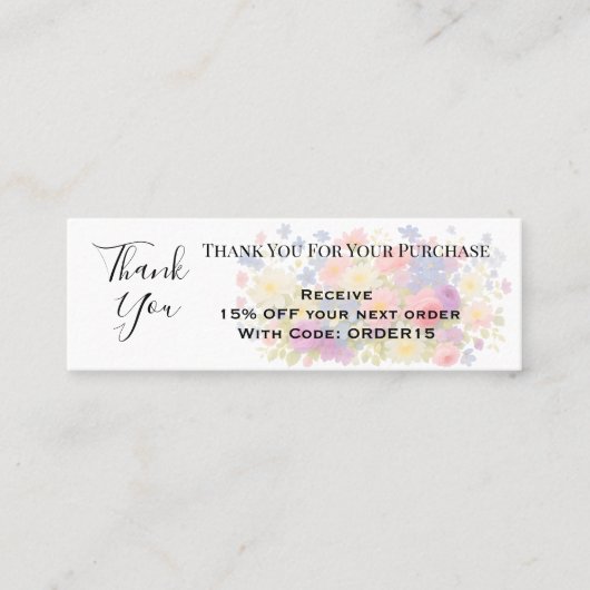 Bedankt Floral Artistieke kortingscode QR Insert Mini Visitekaartje (Voorkant)