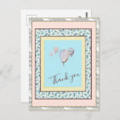 Bedankt Floral Blue Balloon Spark Silver Briefkaart (Voorkant / Achterkant)