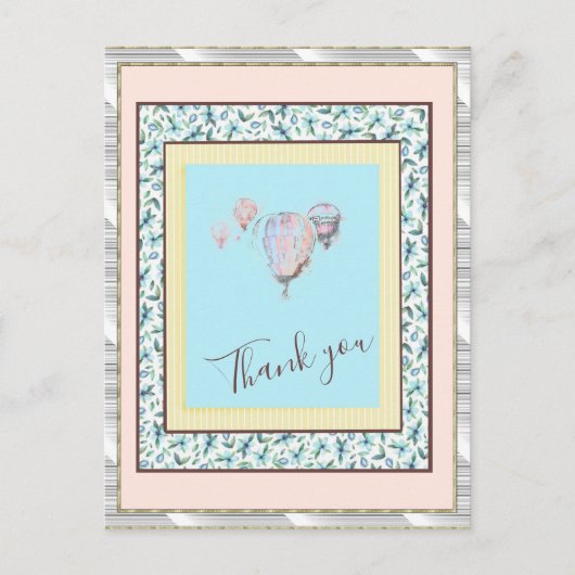 Bedankt Floral Blue Balloon Spark Silver Briefkaart (Voorkant)