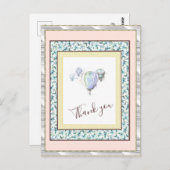 Bedankt Floral Blue Balloon Spark Silver Briefkaart (Voorkant / Achterkant)