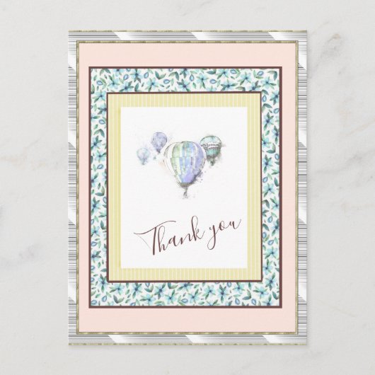 Bedankt Floral Blue Balloon Spark Silver Briefkaart (Voorkant)