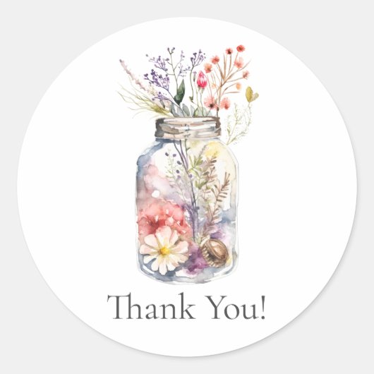"Bedankt" Floral Jar Florist Business Sticker (Voorkant)