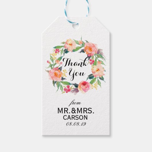 "Bedankt" Floral Wreath Wedding Favor2 Cadeaulabel (Voorkant)