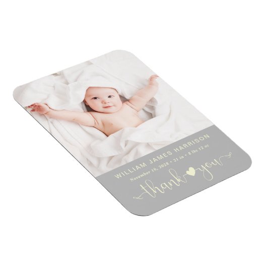 Bedankt Foto Gellow Grey Birth kondiging Magneet (Rechterzijde)